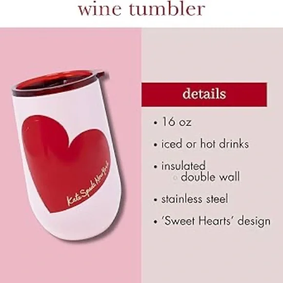 Kate Spade New York Stainless 16 oz. Steel Wine Tumbler in Sweethearts NWT - Picture 8 of 11